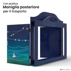 Teatrino kamishibai A3 personalizzato BS01 blu scuro tema mare, barchetta e stelle con maniglia posteriore in legno StravagArte