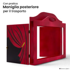 Teatrino kamishibai A3 personalizzato RR11 rosso rubino tema sipario con maniglia posteriore in legno StravagArte