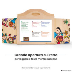 Teatrino kamishibai A3 personalizzato LN05 legno naturale tema bambini sopra e sotto con ampia apertura posteriore per leggere il testo