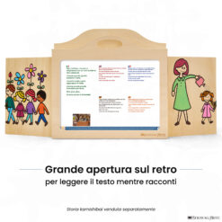 Teatrino kamishibai A3 personalizzato LN08 legno naturale tema maestra che annaffia i bambini con ampia apertura posteriore per leggere il testo