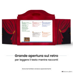Teatrino kamishibai A3 personalizzato RR11 rosso rubino tema sipario con ampia apertura posteriore per leggere il testo
