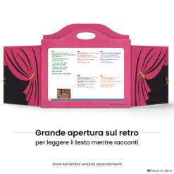 Teatrino kamishibai A3 personalizzato VE11 viola erika tema sipario con ampia apertura posteriore per leggere il testo