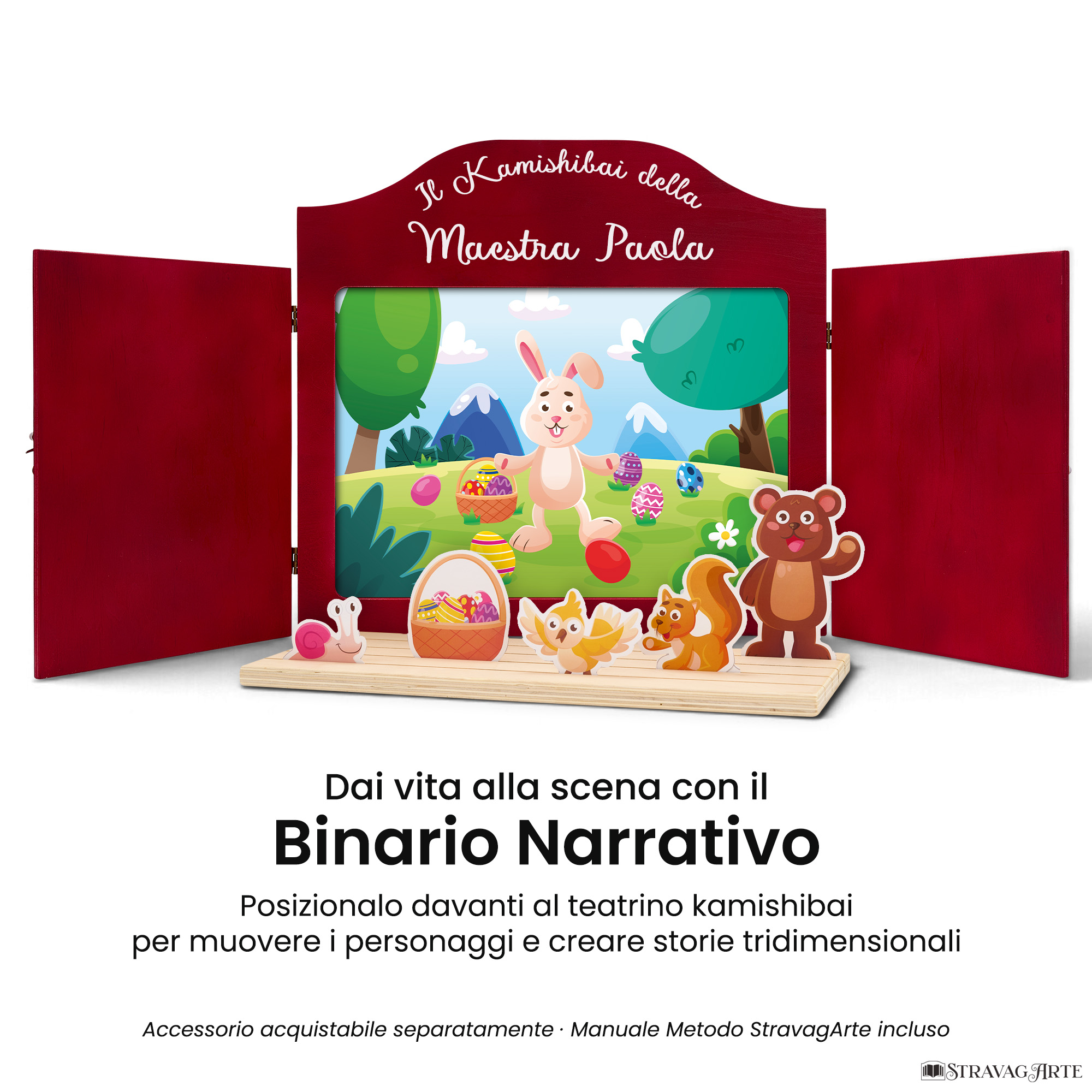 Teatrino kamishibai A3 rosso rubino con Binario Narrativo StravagArte