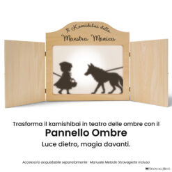 Teatrino kamishibai A3 legno naturale con pannello teatro delle ombre StravagArte