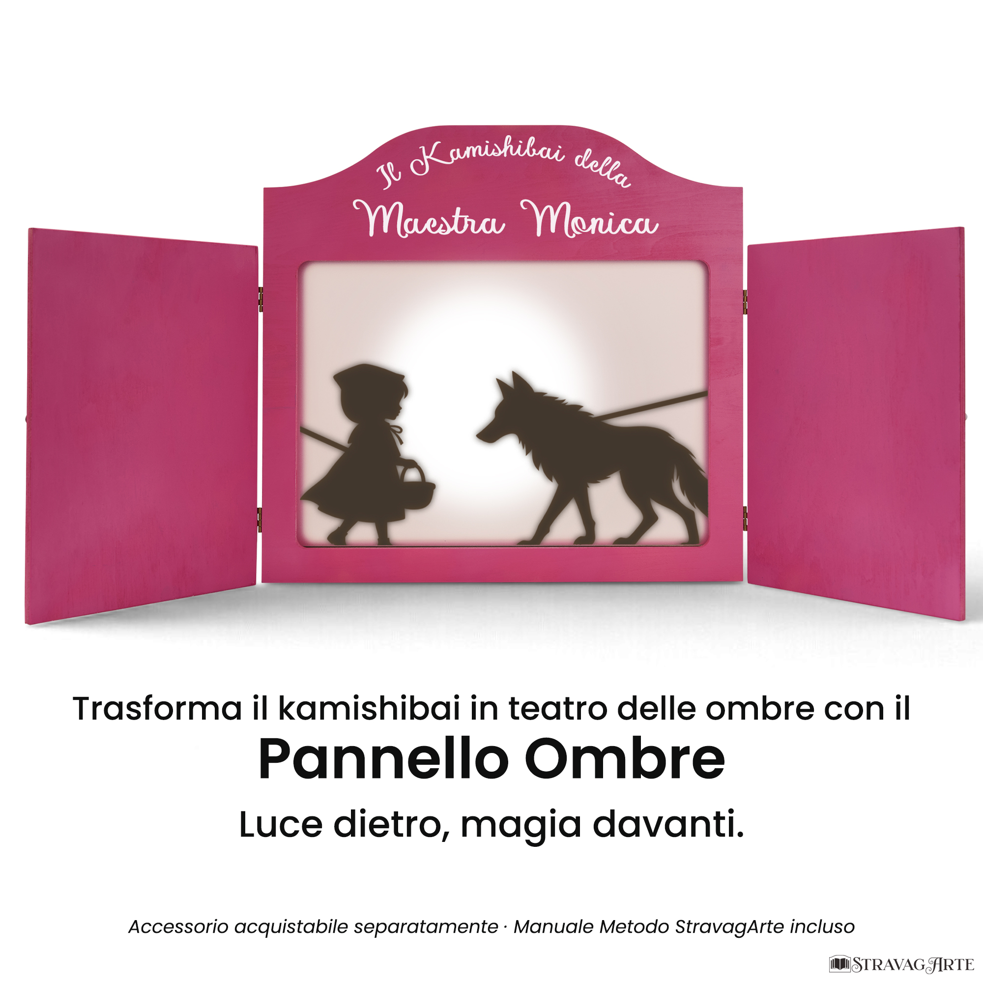 Teatrino kamishibai A3 viola erika con pannello teatro delle ombre StravagArte