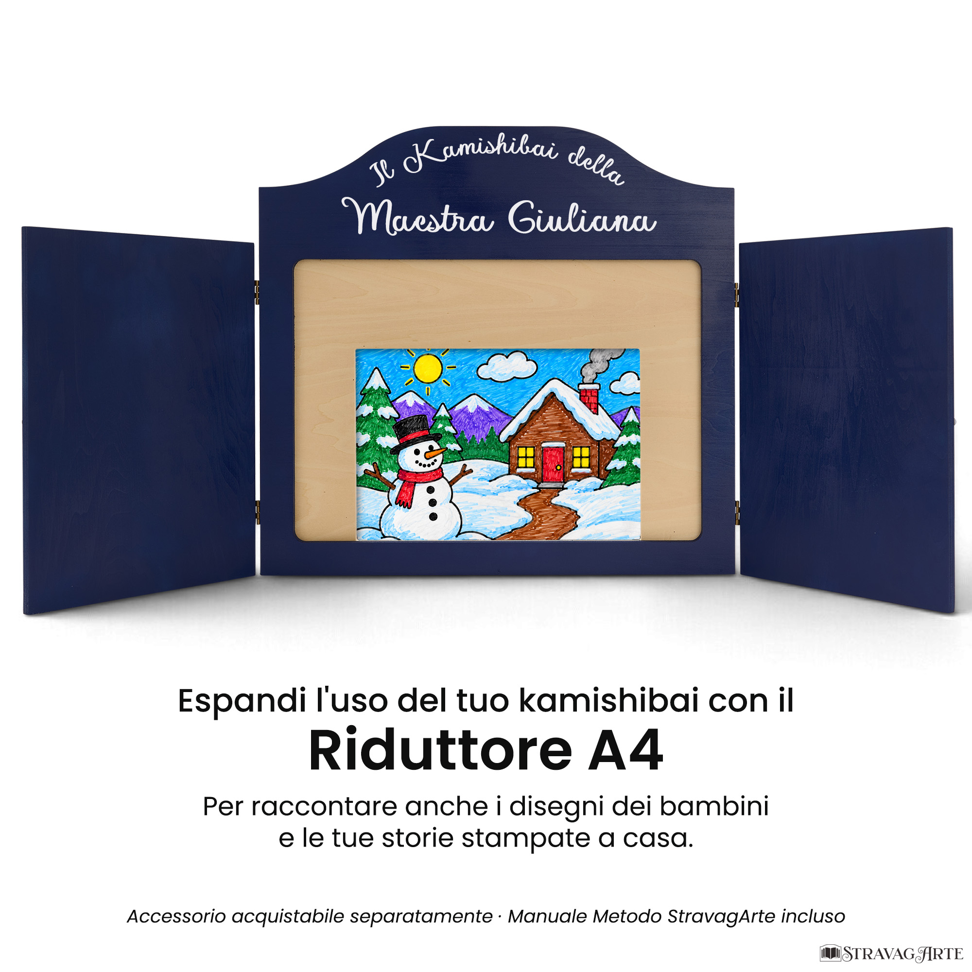 Teatrino kamishibai A3 blu scuro con riduttore A4 StravagArte