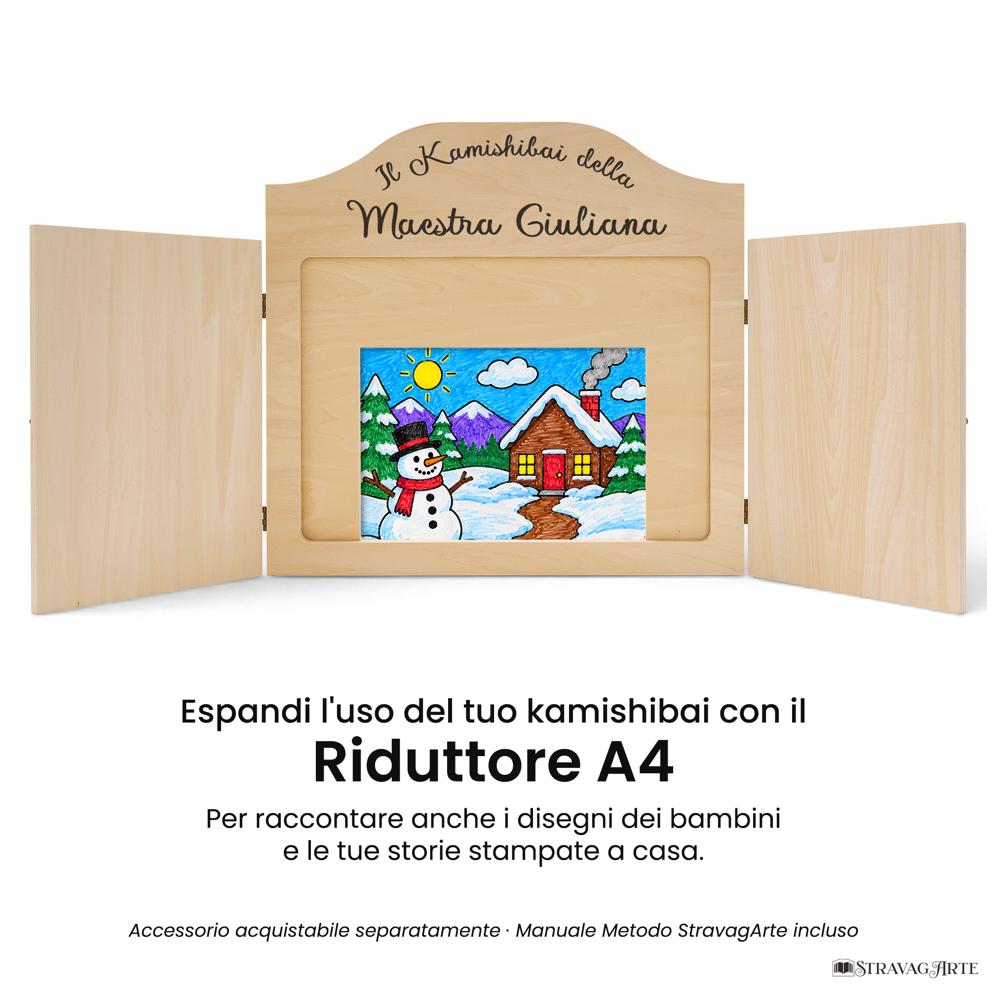 Teatrino kamishibai A3 legno naturale con riduttore A4 StravagArte