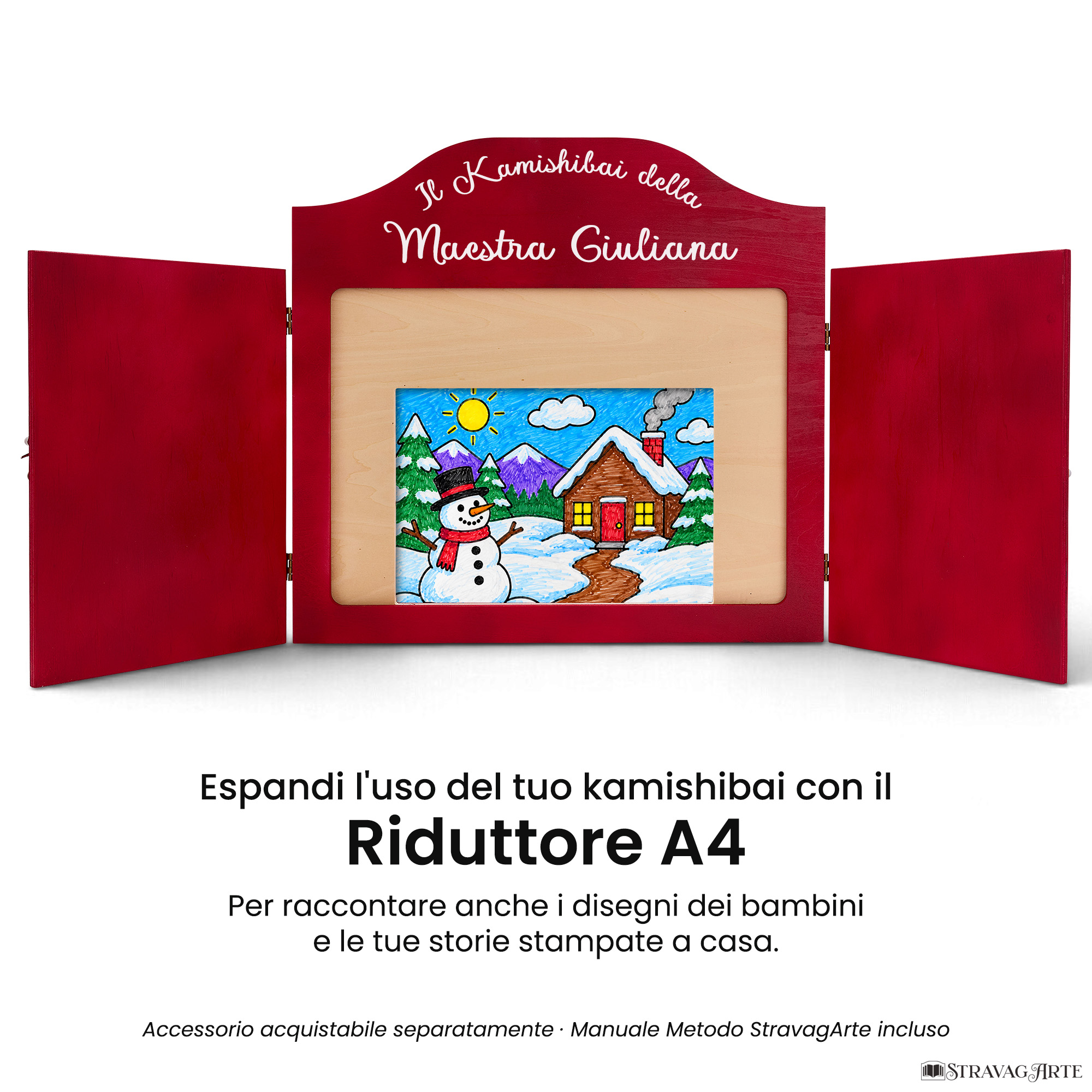 Teatrino kamishibai A3 rosso rubino con riduttore A4 StravagArte