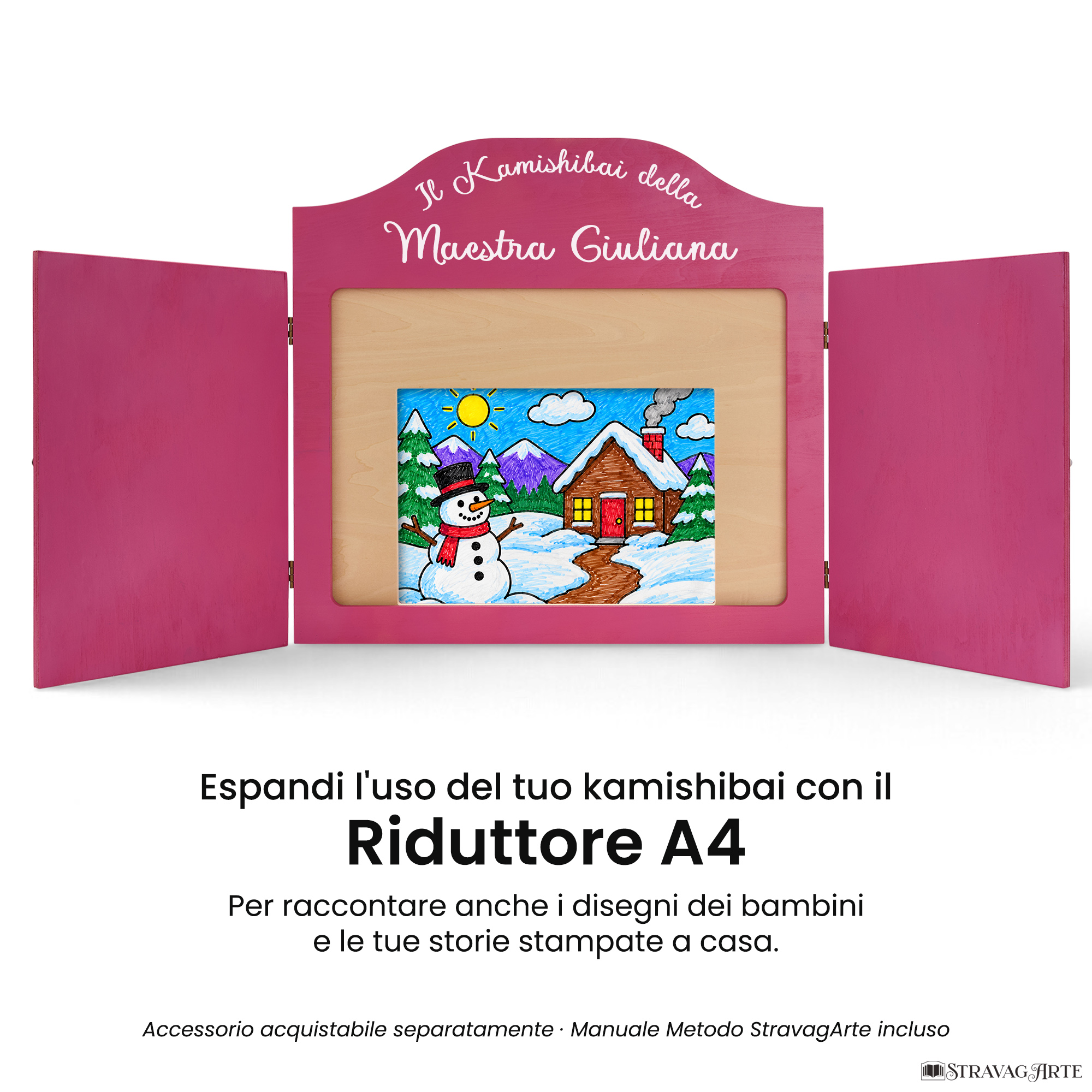 Teatrino kamishibai A3 viola erika con riduttore A4 StravagArte
